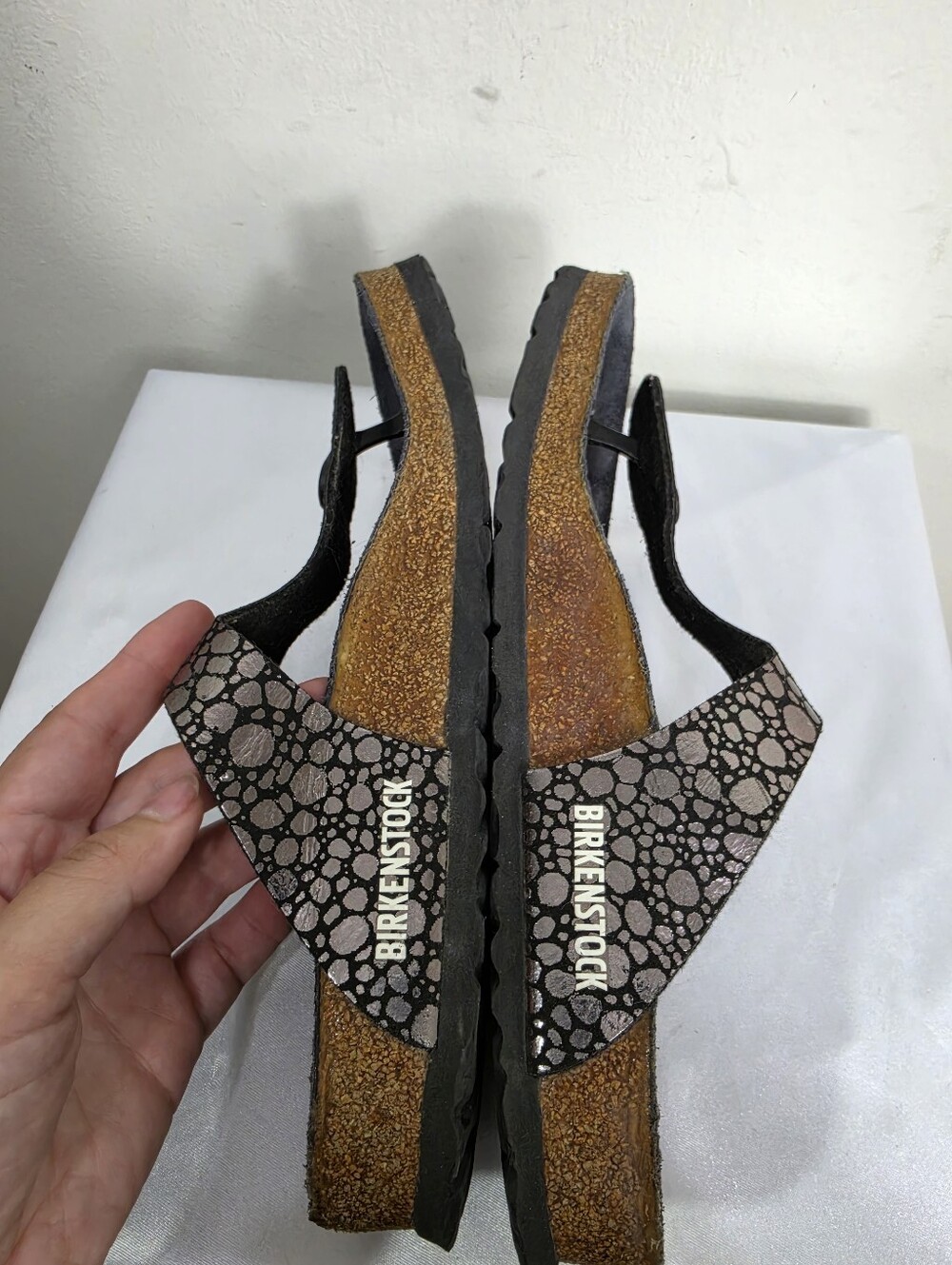 Birkenstock Gizeh Metallic Black Patterned Thong Sandals - Picture 8 of 13
